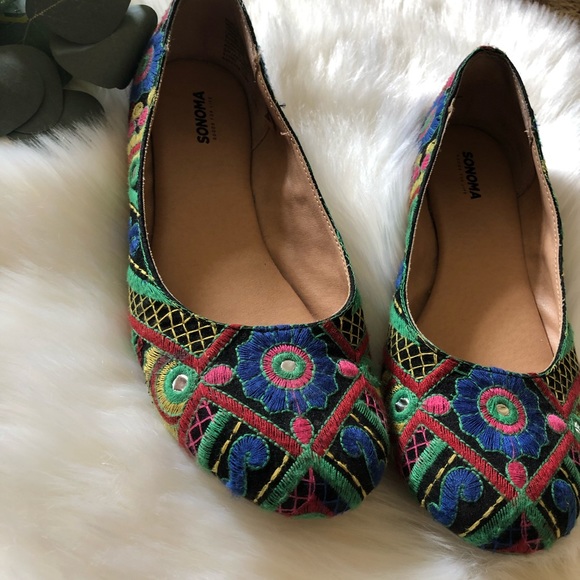 Sonoma Shoes - Sonoma • Embroider Floral Print • Flats • EUC •